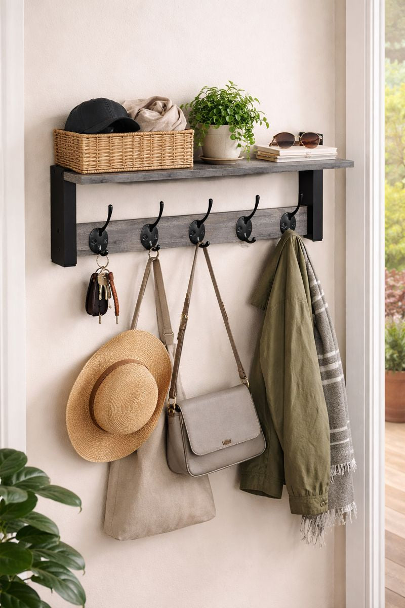 wall coat rack with in use