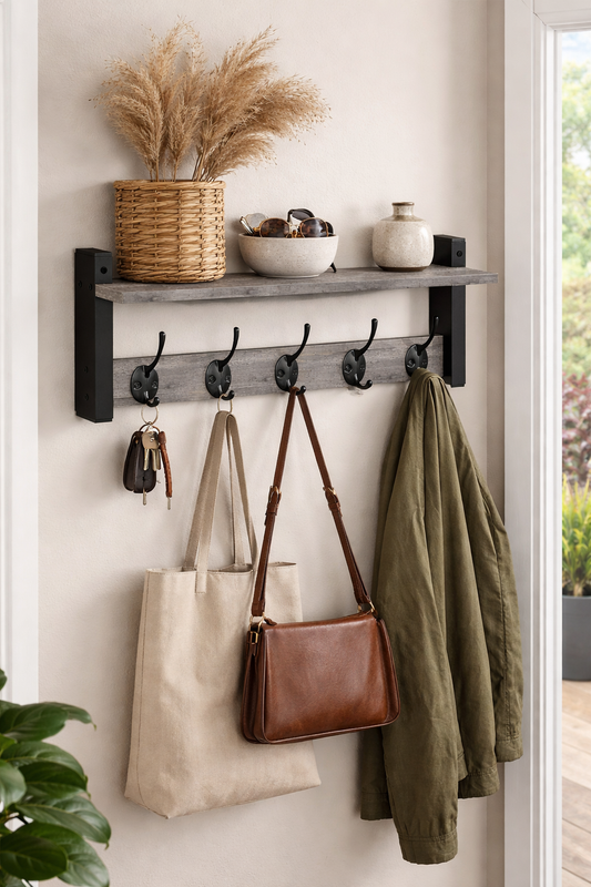 Wall coat rack in entry way