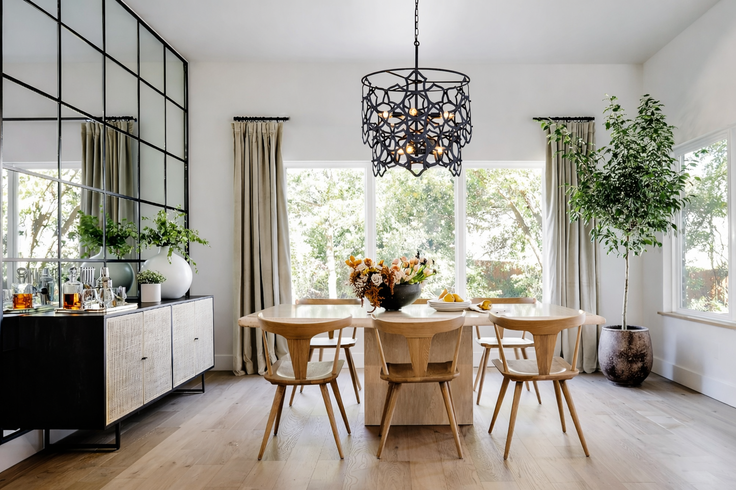 Black Farmhouse Chandelier – 7-Light Modern Industrial Pendant Light Fixture for Dining Room, Living Room & Entryway
