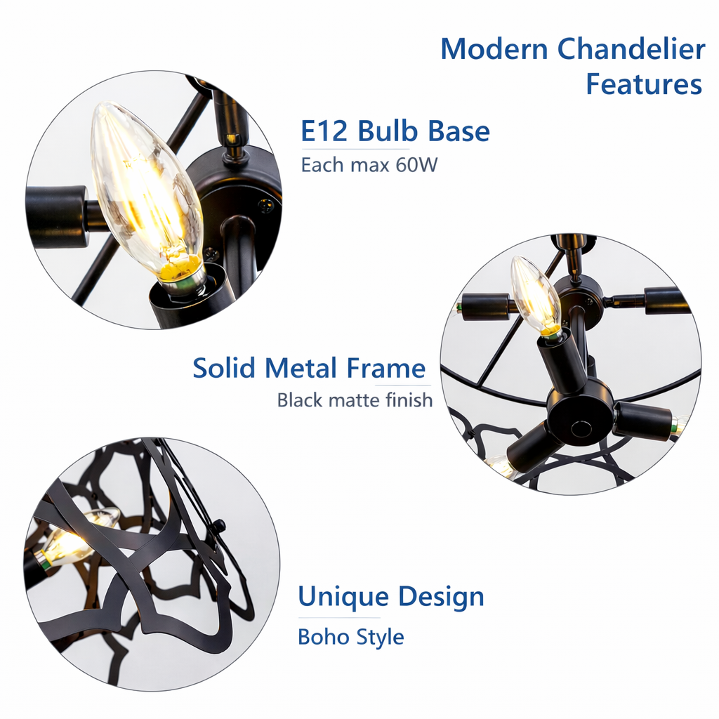 Black Farmhouse Chandelier – 7-Light Modern Industrial Pendant Light Fixture for Dining Room, Living Room & Entryway