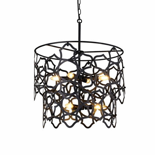 Black Farmhouse Chandelier – 7-Light Modern Industrial Pendant Light Fixture for Dining Room, Living Room & Entryway